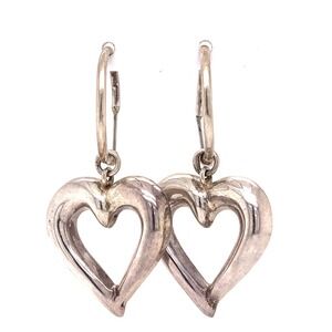 Designer SU Sterling‎ Silver Hoop Heart Dangle Pierced Earrings! 49